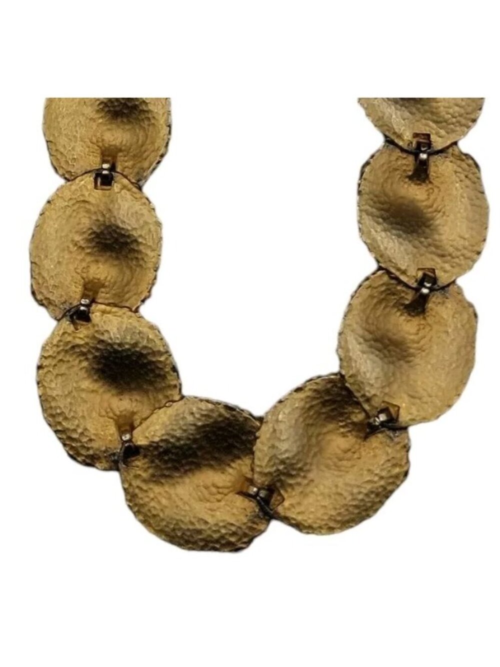 DESIGNER 1980s LARGE DISC Collar Vintage Statement Necklace 18" Matte Gold Tone - Picture 11 of 16